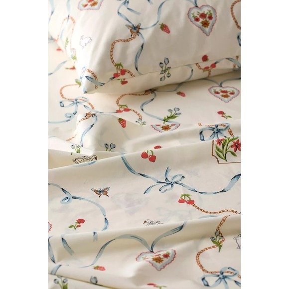 Urban Outfitters Mariya Icon Pattern FULL Size Sheet Set in White NEW